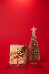 Craft paper gift box with Chistmas decoration