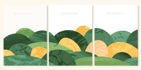 Rollo Abstract agriculture field or farm card background. Vineyard valley pattern, spring countryside landscape, ecology poster template. Summer nature backdrop, organic design set, eco green flyer layout © Maria Petrish