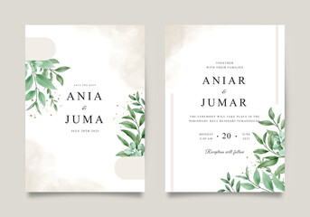 Fototapeta na wymiar Watercolor leaves set for elegant wedding invitation template