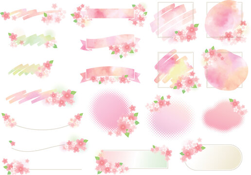 ふんわり華やか桜フレームデザイン、リボン　文字なし