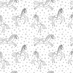 Vector seamless pattern with funny horses. Chidren illustration for fabric, background, wallpaper.