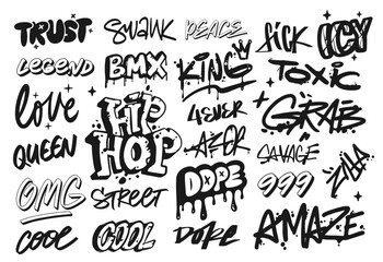 Graffiti doodle and street art tags vector icons set