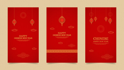 Happy Chinese New Year Realistic Social Media Stories Design Collection Template For Instagram