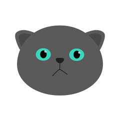 Cute british cat icon. Gray kitten face head silhouette. Blue eyes. Funny kawaii cartoon baby character. Notebook sticker print template. Happy Valentines Day. Flat design. White background.