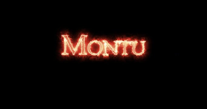 Montu, ancient egyptian deity, written with fire. Loop