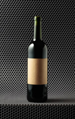 Bottle of red wine on a grey cellular background.