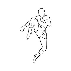 Hand sketch vector of Muay Thai or Thai Boxing. Beautiful martial art that use body parts to fight against each other. Self defense art. High kick but get defended with arm.