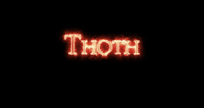 Thoth, ancient egyptian deity, written with fire. Loop