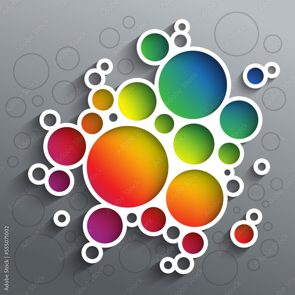 Aufkleber infographics white meatball diagram with colorful circles and shadow on grey background