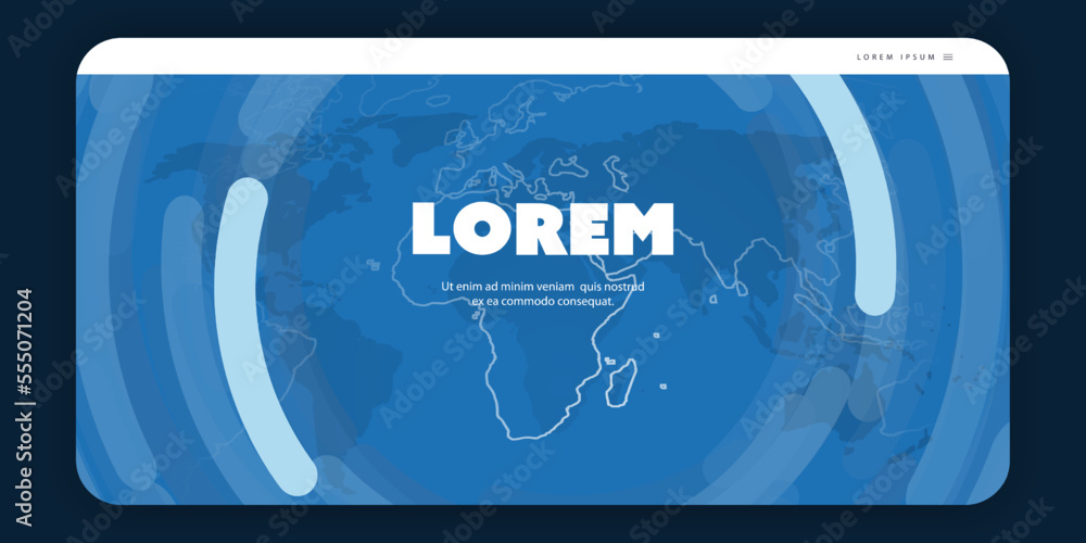 Poster web design elements - dark blue header or banner design with world map - modern style multi purpose 