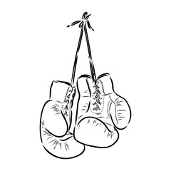 Boxing gloves sketch isolated. Sporting equipment for boxing in hand drawn style. Retro design for poster, print, book illustration, logo, icon, tattoo. Vintage vector illustration.