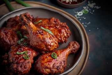 illustration of Korean deep fried chicken with sweet and spicy sauce, Chimaek