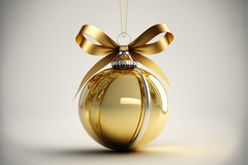 Golden Christmas ball with ribbon