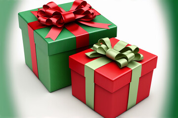 Obraz premium Red and green Christmas gifts on white background