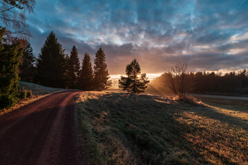 A road leading towards the sunset. Åland Islands, Finland