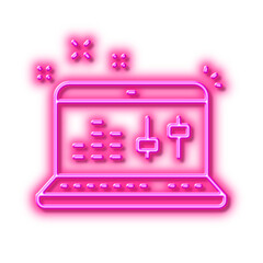 Sound check line icon. DJ controller sign. Neon light effect outline icon.