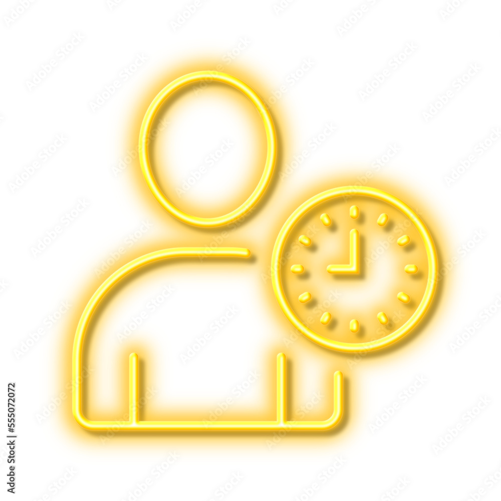 Poster user with clock line icon. profile avatar sign. neon light effect outline icon.