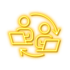 Teamwork process line icon. Remote office sign. Neon light effect outline icon.