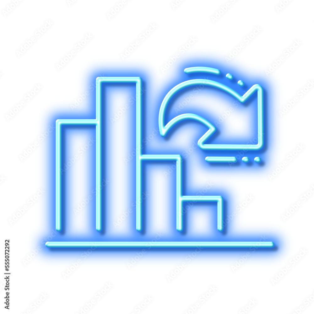 Poster decreasing graph line icon. column chart sign. neon light effect outline icon.