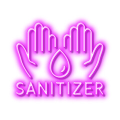 Hand sanitizer line icon. Sanitary cleaning sign. Neon light effect outline icon.