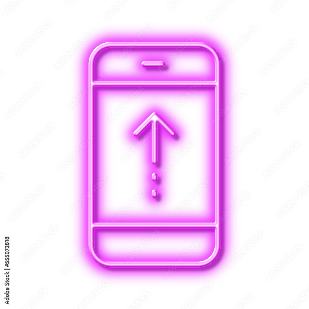 Poster swipe up phone line icon. scrolling arrow sign. landing page scroll. neon light effect outline icon.