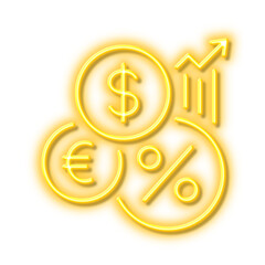 Inflation line icon. Money tax rate sign. Neon light effect outline icon.