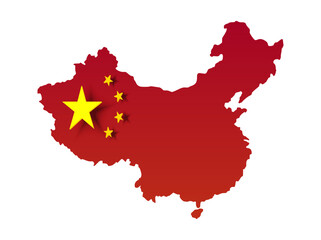 Map of China. On the background of the map is the flag of China.