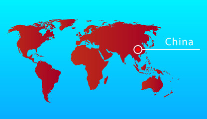 Obraz premium Location of China on the map. Vector illustration. EPS 10.