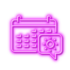 Travel calendar line icon. Trip planning sign. Neon light effect outline icon.