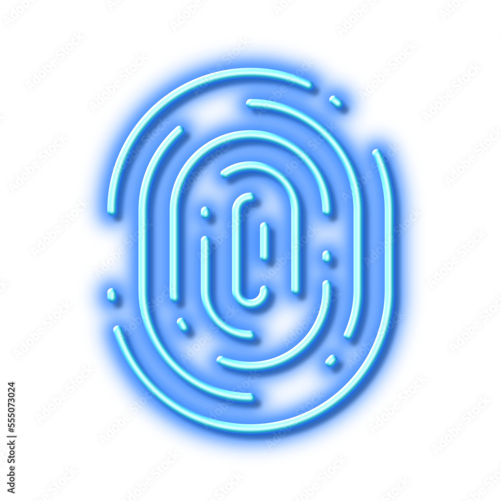 Poster fingerprint line icon. finger print scan sign. neon light effect outline icon.