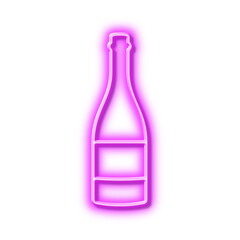 Champagne bottle line icon. Anniversary alcohol sign. Neon light effect outline icon.