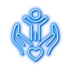 Volunteer care line icon. Hospice service sign. Neon light effect outline icon. - obrazy, fototapety, plakaty