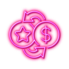 Loyalty points line icon. Bonus money. Discount program. Neon light effect outline icon.