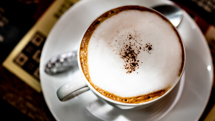 Close up coffee cup in the coffee shop