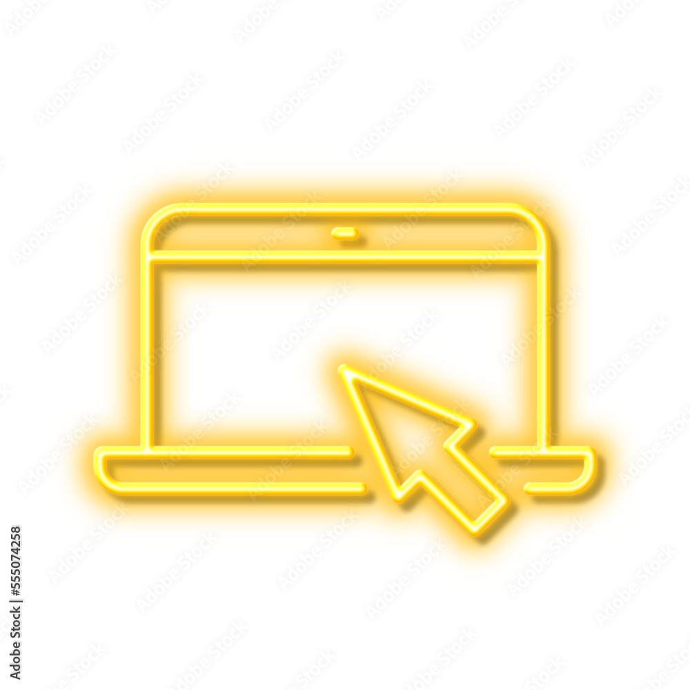 Poster laptop computer icon. notebook sign. neon light effect outline icon.