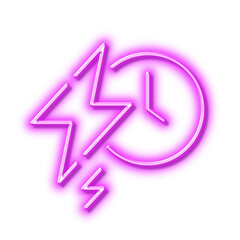 Charging time line icon. Charge accumulator sign. Neon light effect outline icon.