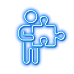 Man with Puzzle line icon. Jigsaw piece sign. Neon light effect outline icon.