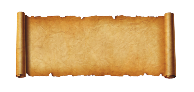 Old paper horizontal banner. Parchment scroll isolated on white