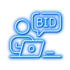 Online auction line icon. Bid offer sign. Neon light effect outline icon.