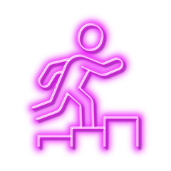 Leader run line icon. Person running sign. Neon light effect outline icon.