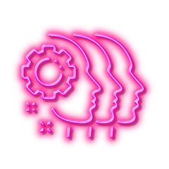 Employees teamwork line icon. Collaboration sign. Development partners. Neon light effect outline icon.