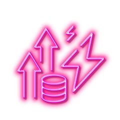 Energy inflation line icon. Electric power up trend sign. Neon light effect outline icon.