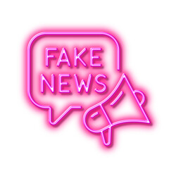 Fake news line icon. Propaganda conspiracy chat sign. Neon light effect outline icon.