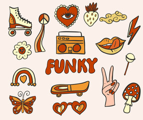 Set of funky retro elements. Y2k style