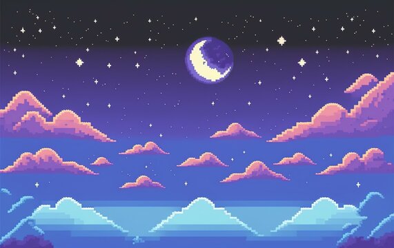 Pixel art starry night sky background. generative ai
