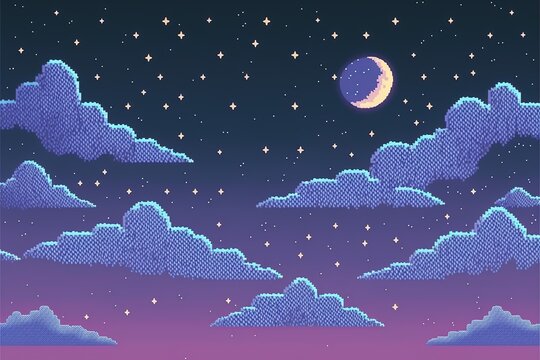 Pixel Art Starry Night Sky Background. Generative Ai