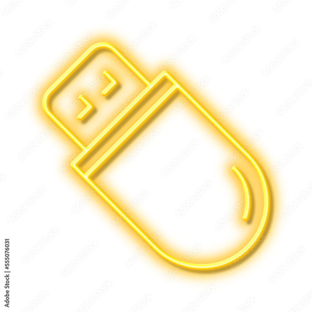 Poster usb stick line icon. computer memory component sign. data storage. neon light effect outline icon.