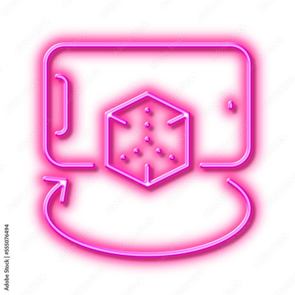 Poster augmented reality phone line icon. vr simulation sign. 3d cube. neon light effect outline icon.