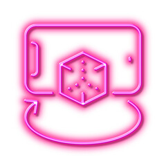 Augmented reality phone line icon. VR simulation sign. 3d cube. Neon light effect outline icon.