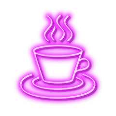 Tea or Coffee line icon. Hot drink sign. Neon light effect outline icon.